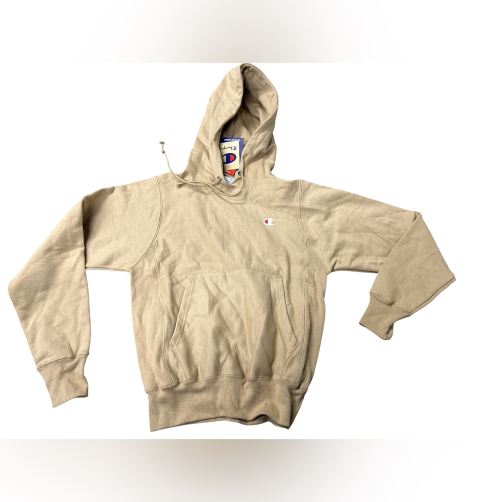 Champion Unisex‎ Beige Pullover Hoodie xs Embroidered Logo Kangaroo Pocket